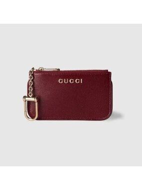 NEW Gucci Zip Key Case With Script Leather Bordeaux 100% Authentic